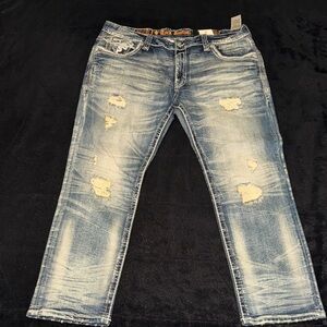 Men's Rock Revival Relaxed Taper Distressed Jeans